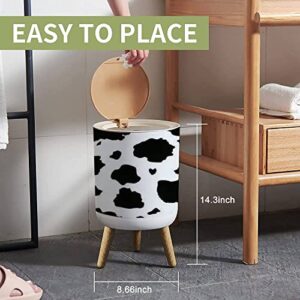 IBPNKFAZ89 Small Trash Can with Lid Black and White Cow Print Seamless from The Country Sunflower Garbage Bin Wood Waste Bin Press Cover Round Wastebasket for Bathroom Bedroom Kitchen 7L/1.8 Gallon