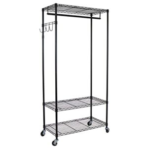 oceanstar heavy duty rolling storage garment rack with adjustable shelves and hook,black