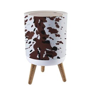 small trash can with lid seamless texas longhorn cow hide print design with big brown spots garbage bin wood waste bin press cover round wastebasket for bathroom bedroom kitchen 7l/1.8 gallon