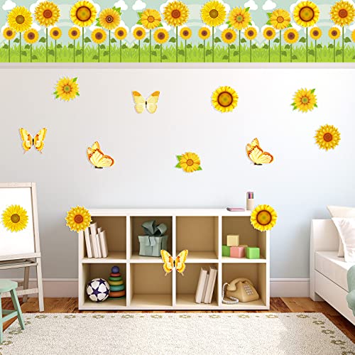 45 Pieces Spring Sun Flower Cutouts, Creative Springtime Flowers Accents Butterfly Gerbera Daisy Bulletin Board Classroom Decoration for Teacher Student School Birthday, 5.5 x 5.5 Inch (Vivid Style)