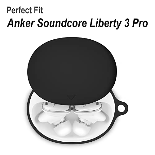 Geiomoo Silicone Case Compatible with Anker Soundcore Liberty 3 Pro, Portable Carrying Cover with Carabiner (Black)