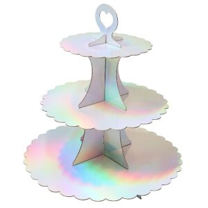 anjmd 3 tier round rainbow cupcake stand holder cardboard mini dessert stand cupcake tower for 24 cupcakes pastry serving platter perfect for party baby shower birthday wedding party supplies