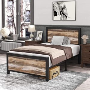 Twin Size Bed Frame with Headboard and Footboard, Farmhouse Twin Metal Platform Bed Frame with Strong Slat Supports Mattress Foundation, No Box Spring Needed, Noise Free, Under Bed Storage, Twin