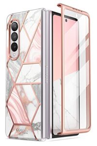 i-blason cosmo series case for samsung galaxy z fold 3 case 5g (2021), slim stylish protective bumper case with built-in screen protector (marble)