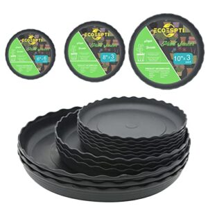 ecoespti 12pcs plant saucer, 6 8 10 inch durable plastic plant tray, black round plant pot saucers, drip tray for indoor and outdoor garden
