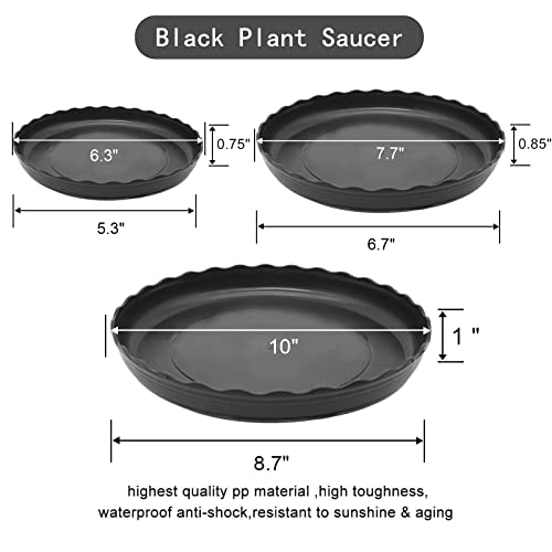 ECOESPTI 12Pcs Plant Saucer, 6 8 10 Inch Durable Plastic Plant Tray, Black Round Plant Pot Saucers, Drip Tray for Indoor and Outdoor Garden