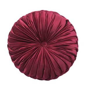 wine red round throw pillow holland velvet home decoration pleated round cushion ，home decorative for home sofa chair bed car decor