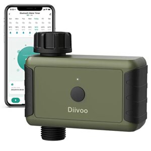bluetooth sprinkler timer, diivoo smart water timer for garden hose, up to 20 separate watering schedules, rain delay and manual watering