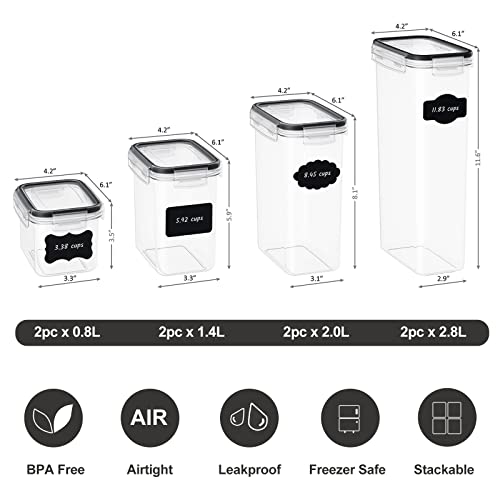Airtight Food Storage Container Set,Kitchen & Pantry Organization Containers, BPA Free, Plastic Canisters with Durable Lids Ideal for Cereal, Sugar and so on,Include Labels,Measuring spoon (Gray)