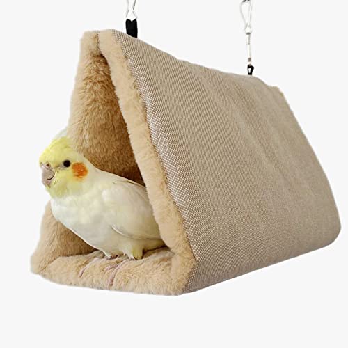 Litewoo Bird Cotton Bed Hammock Toy, Warm Soft Plush Double Access Bird Tent Nest for Parrot Parakeet Cockatiel Cockatoo Budgie Lovebirds (M/Beige)