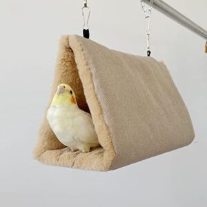 Litewoo Bird Cotton Bed Hammock Toy, Warm Soft Plush Double Access Bird Tent Nest for Parrot Parakeet Cockatiel Cockatoo Budgie Lovebirds (M/Beige)