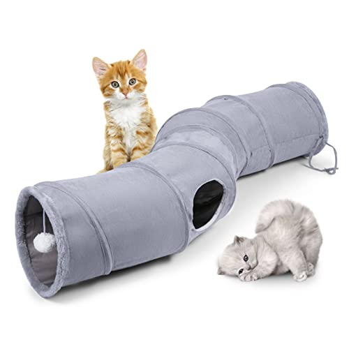 EGETOTA Cat Tunnel for Indoor Cats, with Play Ball S-Shape Collapsible Cat Play Tube Toys, Puppy, Kitty, Kitten, Rabbit