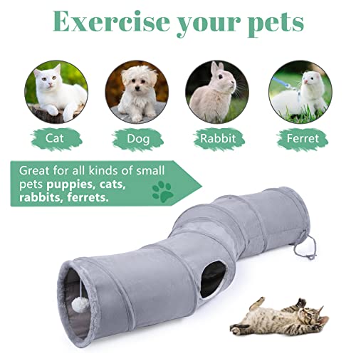 EGETOTA Cat Tunnel for Indoor Cats, with Play Ball S-Shape Collapsible Cat Play Tube Toys, Puppy, Kitty, Kitten, Rabbit