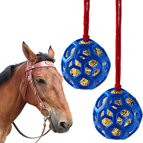 NSBELL 2PCS Horse Treat Ball Hay Feeder Toy, Goat Feeder Ball Hanging Feeding Toy for Horse Goat Sheep Relieve Stress (Blue)