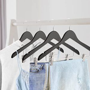 Tosnail 12-Pack Wooden Pants Clothes Hangers, Wooden Suit Hangers with Steel Clips and Hooks, Natural Solid Wood Collection Skirt Hangers, Standard Clothes Hangers - Black