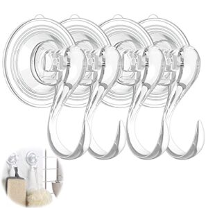 theshai 4 pack suction cup heavy-duty hook, large clear reusable wreath vacuum hook, for glass windows windshield tile kitchen bathroom mirror shower wall terrarium to hang bags coats umbrellas