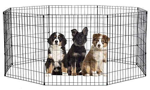 BestPet 30 Inch Dog Playpen Dog Fence Metal Wire Portable Pet Playpen Dog Pen Indoor Outdoor Exercise Pen for Dogs Cats Dog Gates with Doors Dog Crate Kennel Cage, Black