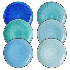 vancasso bonita blue salad plate set of 6, 7.5 inch ceramic dinner plate, dishwasher and microwave safe