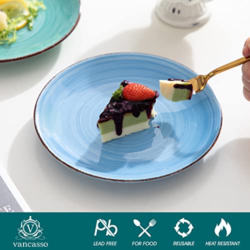 vancasso Bonita Blue Salad Plate Set of 6, 7.5 Inch Ceramic Dinner Plate, Dishwasher and Microwave Safe