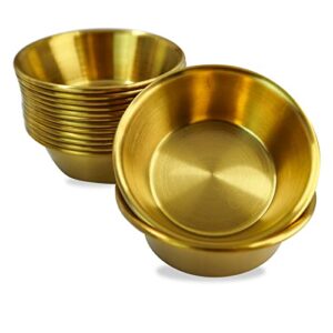 14pcs mini stainless steel seasoning dishes, 2.3oz dipping sauce bowls, sushi dipping dishes, for individual serving condiments, meal prep, snack, soy dip (gold)
