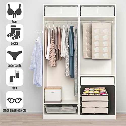 5pcs Underwear Drawer Organizers Divider Foldable Cabinet Closet Hanging Bag, Wardrobe Storage Box for Clothes, Socks, Ties, Belts(Beige)