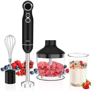 immersion blender xmix, 4-in-1 immersion hand blender 20 speed & turbo, electric stick blender stainless steel with beaker, whisk, chopper for baby food, soup blender handheld