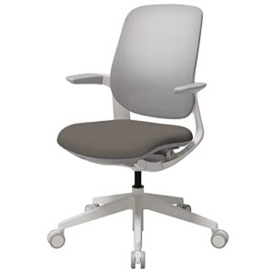 sidiz t25 petite ergonomic office chair : home office desk chair for petite women (4' 9" or over), adjustable seat height, weight-activated auto fit tilt, gaming chair (white mesh, warm gray seat)