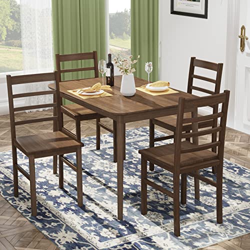 Giantex Dining Chairs Set of 4, Easy to Assemble, Farmhouse Style, Sturdy Wooden Traditional Kitchen Dining Room Chairs, Walnut