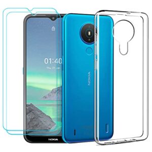 ytaland for nokia 1.4 case, with 2 x tempered glass screen protector. crystal clear silicone shockproof tpu bumper protective phone case cover