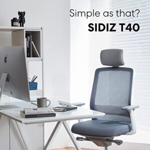 SIDIZ T40 Smart Ergonomic Office Chair : Home Office Chair with Easy Adjustments, Headrest, Lumbar Support, 3D Armrests, Seat Depth, Mesh Back Computer Desk Chair, Alternative Gaming Chair (Gray)