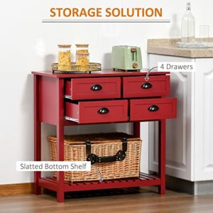 HOMCOM Coffee Bar Cabinet, Sideboard Buffet Cabinet, Kitchen Cabinet with 4 Drawers and Slatted Bottom Shelf for Kitchen, Living Room, Red