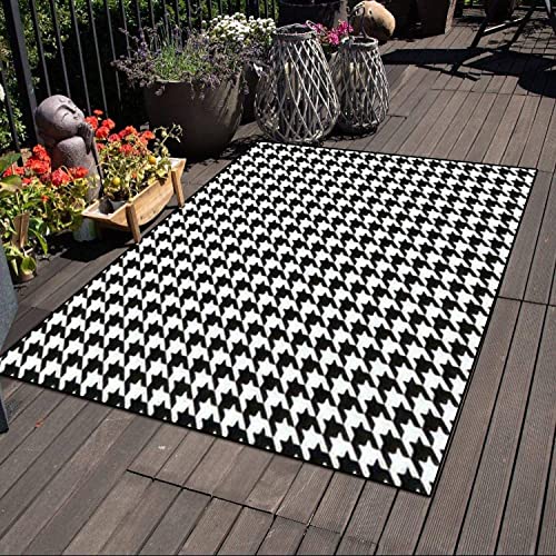 Indoor/Outdoor Area Soft Rug Black and White Houndstooth Tartan Seamless Tile Monochrome High Floor Rugs Table Chair Mats Home Living Room Coffee Table Non-Slip Carpet Home Decoration Gifts