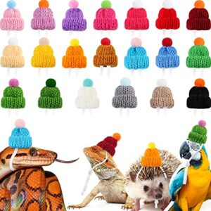 20 pcs pet snake hat with adjustable elastic chin strap, small reptile animal hamster knitted hat pompon mini hats for pets snake ball python lizard guinea pig chameleon iguanas accessories decoration