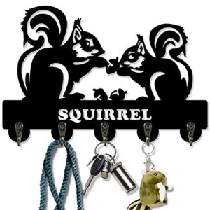 kinglive squirrel wall mounted key rack, key hooks wall hanger home room decor for children, with 5 sturdy key hooks for front door, entryway, hallway, farmhouse