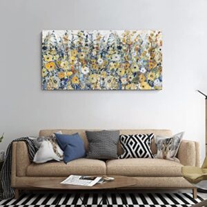 Yuegit Contemporary Flowers Canvas Wall Art : Paintings for Wall Decorations Abstract Wall Art Wall Paintings for Living Room Home Office Ready to Hang 20X40Inch