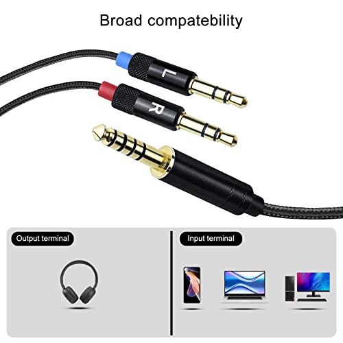 okcsc 4.4mm Upgrade Replacement Cable for Hifiman Sundara/ANANDA-BTHE4XX/HE-400i/560/OneOdio Pro-10 Headphone Gold-Plated Dual 3.5mm Jack Male Cable for Sony NW-ZX300A/ZX505WM1Z/FiiO M11 Plus 4.3ft