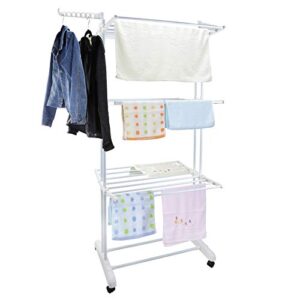 voil clothes airer 3 tier foldable laundry drying clothes rack outdoor indoor heavy duty clothing horse garment dryer stand on wheel, white