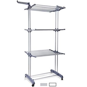 voil 3 tier clothes drying rack clothes airer,foldable laundry outdoor indoor heavy duty clothing horse garment dryer stand on wheel