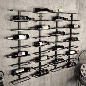 loyalheartdy wall wine rack, 9 bottle black wrought iron wall-mounted wine racks, wine holder for wall for kitchen,dining room,bar, alcohol storage solution, each rack: 4.3x10.6inch