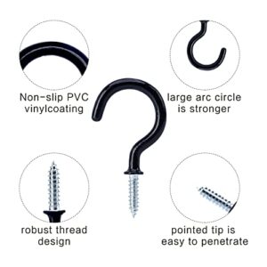 30pcs Vinyl Coated Screw -in Cup Hooks, 1-1/4 Ceiling Hooks for Hanging Plants, Lights, Cups, Indoor and Outdoor Use (Black)