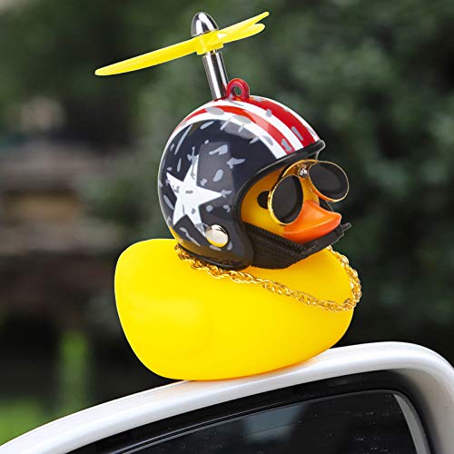 wonuu Rubber Duck Toy Car Ornaments and Rubber Duck Car Ornaments, Funny Shake Duck Car Pendant Yellow Duck Car Dashboard Decorations with Propeller Helmet for Car Interior Decors (Rich&American Flag)