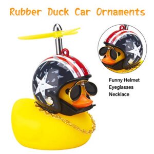 wonuu Rubber Duck Toy Car Ornaments and Rubber Duck Car Ornaments, Funny Shake Duck Car Pendant Yellow Duck Car Dashboard Decorations with Propeller Helmet for Car Interior Decors (Rich&American Flag)