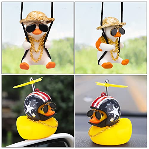 wonuu Rubber Duck Toy Car Ornaments and Rubber Duck Car Ornaments, Funny Shake Duck Car Pendant Yellow Duck Car Dashboard Decorations with Propeller Helmet for Car Interior Decors (Rich&American Flag)