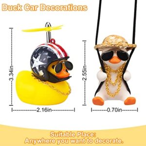 wonuu Rubber Duck Toy Car Ornaments and Rubber Duck Car Ornaments, Funny Shake Duck Car Pendant Yellow Duck Car Dashboard Decorations with Propeller Helmet for Car Interior Decors (Rich&American Flag)