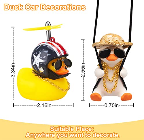 wonuu Rubber Duck Toy Car Ornaments and Rubber Duck Car Ornaments, Funny Shake Duck Car Pendant Yellow Duck Car Dashboard Decorations with Propeller Helmet for Car Interior Decors (Rich&American Flag)