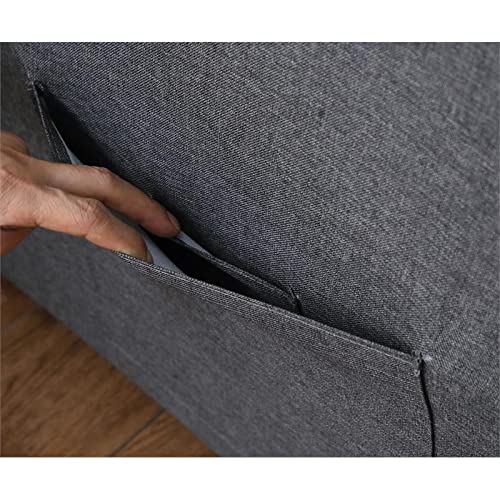 BOWERY HILL Dark Gray Linen Fabric 3-in-1 Convertible Sleeper Sofa with Side Pocket and 3 Pillows