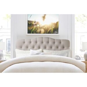 rosevera givanna adjustable heigh headboard with linen upholstery and button tufting for bedroom, queen, beige