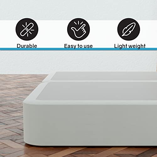 Greaton, 4-Inch Sturdy Box Spring for Mattress Support-Durable and Fully Assembled, Natural Wood Foundation for Queen, White