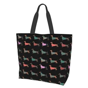 aportt dachshund reusable tote bag cute dog grocery bag shopping bag canvas bag with strong handle washable eco-friendly