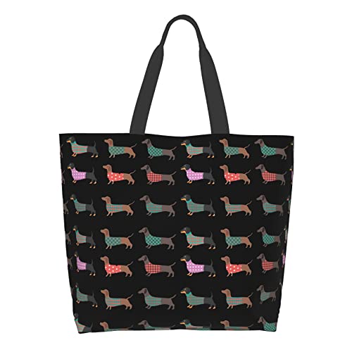 aportt Dachshund Reusable Tote Bag Cute Dog Grocery Bag Shopping Bag Canvas Bag with Strong Handle Washable Eco-friendly